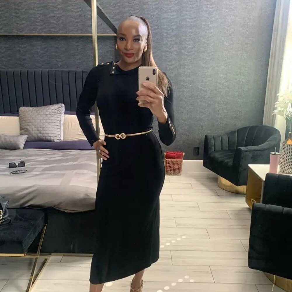 Tory Burch JERSEY TURTLENECK MIDI DRESS BLACK size 12